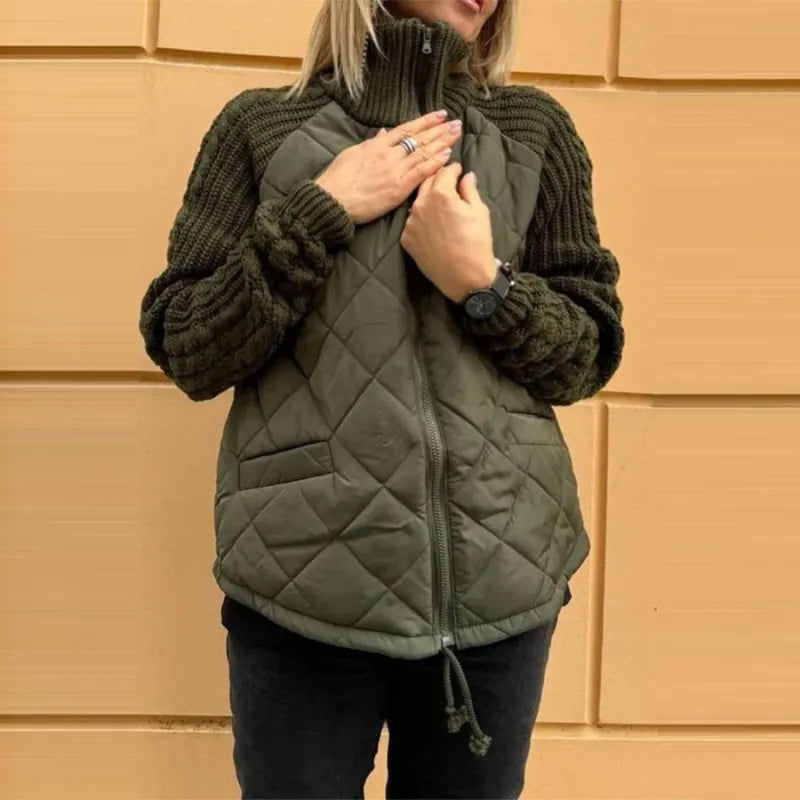Women's Quilted Jacket Zip Front | Knit Sleeve