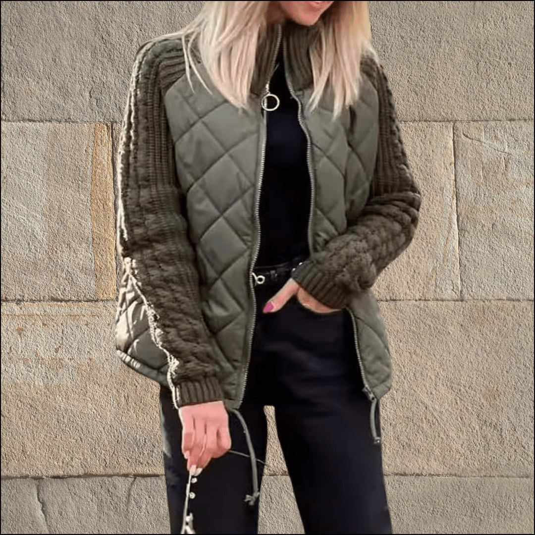 Women's Quilted Jacket Zip Front | Knit Sleeve