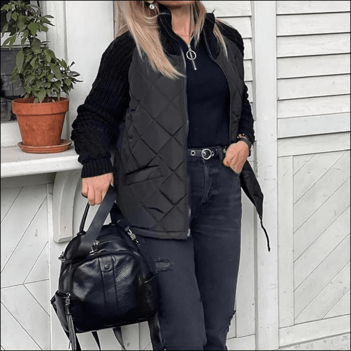 Women's Quilted Jacket Zip Front | Knit Sleeve