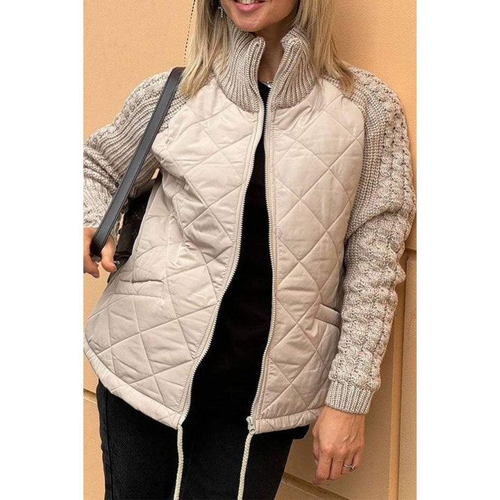 Women's Quilted Jacket Zip Front | Knit Sleeve