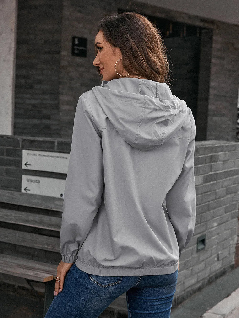 Women's Rain Jacket with Hood & Button Front | Elastic Hem