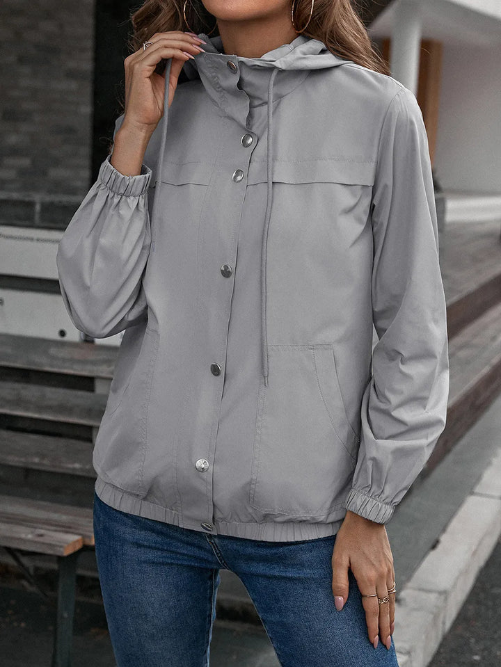 Women's Rain Jacket with Hood & Button Front | Elastic Hem