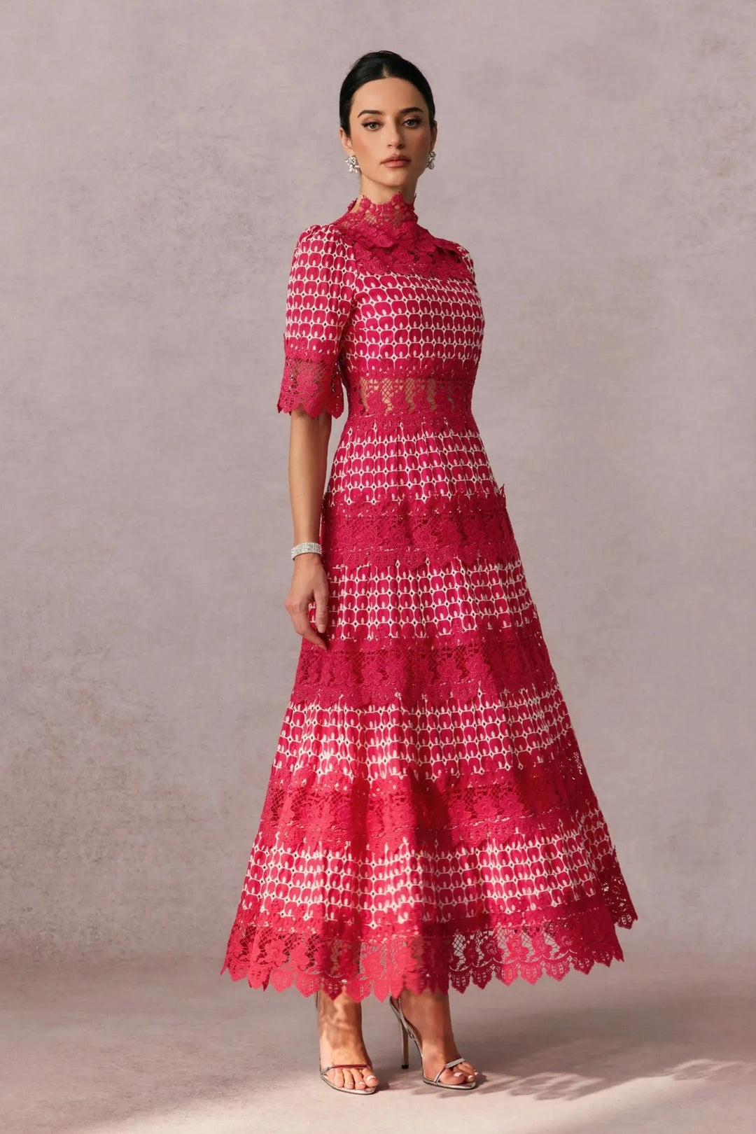 Women's Red Dress Maxi High Neck Half Sleeve | Wedding