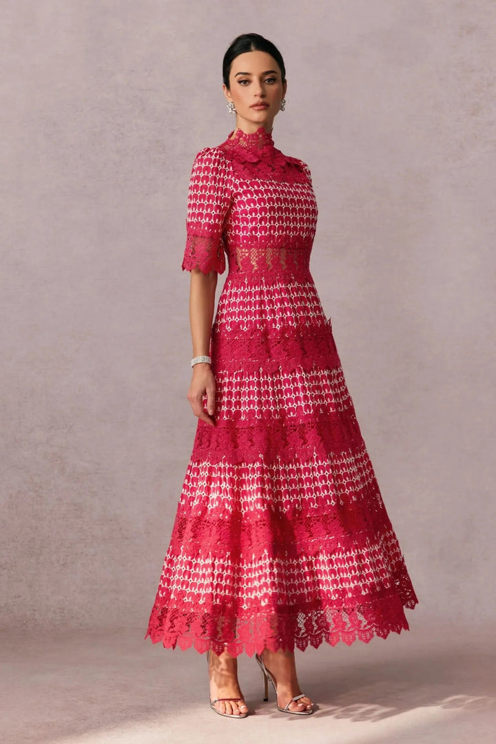 Women's Red Dress Maxi High Neck Half Sleeve | Wedding