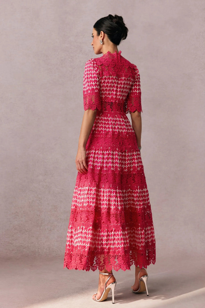 Women's Red Dress Maxi High Neck Half Sleeve | Wedding