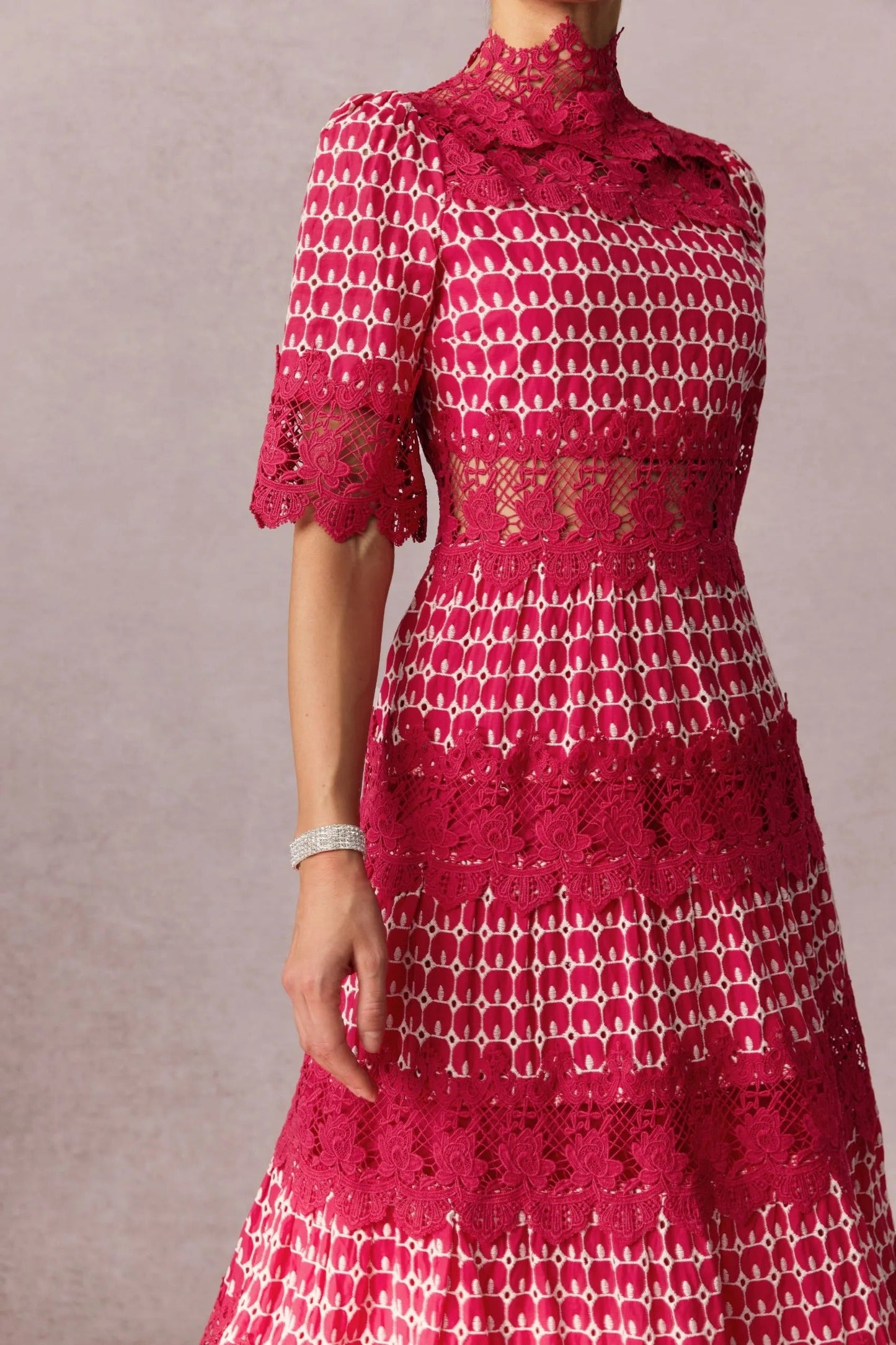 Women's Red Dress Maxi High Neck Half Sleeve | Wedding