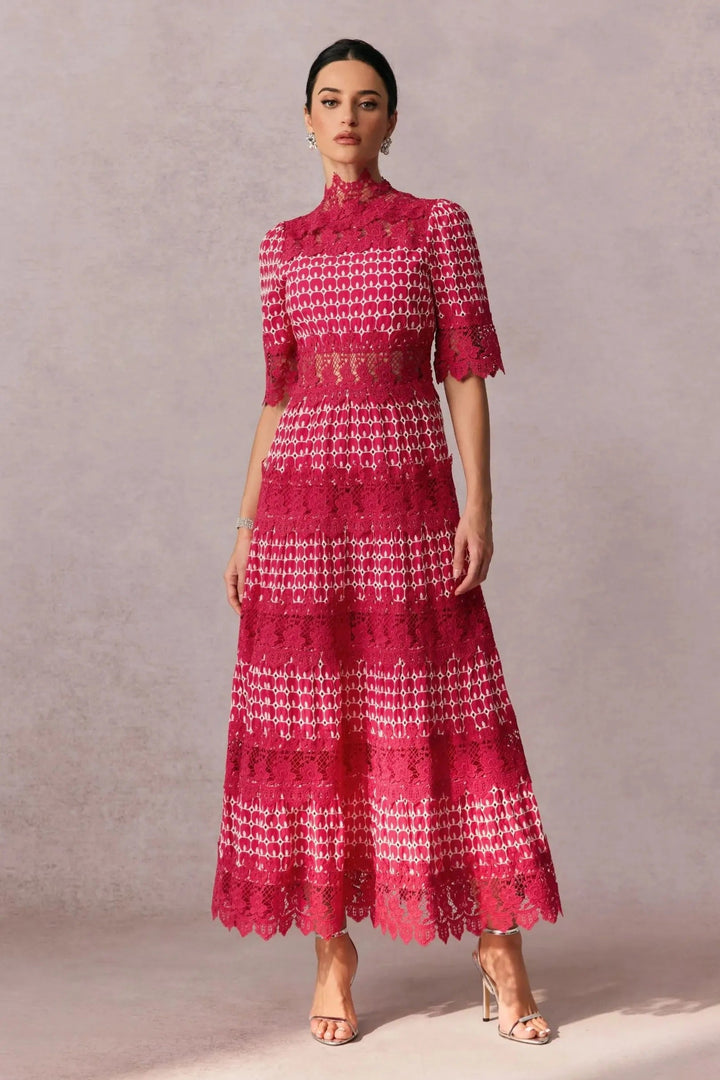 Women's Red Dress Maxi High Neck Half Sleeve | Wedding