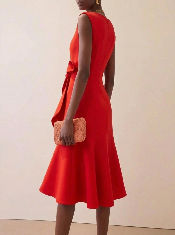 Women's Red Dress Sleeveless Ruffle Midi | Cocktail