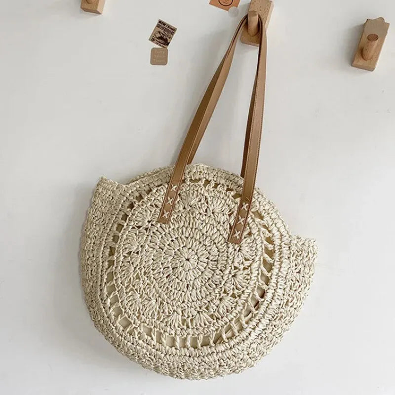 Women's Round Beach Bag with Woven Design | Tote