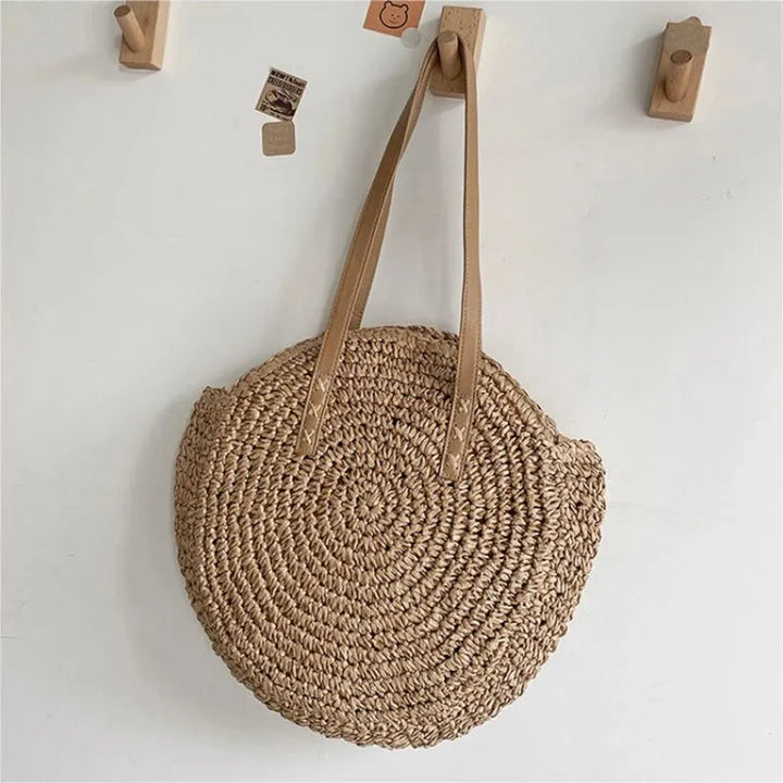 Women's Round Beach Bag with Woven Design | Tote