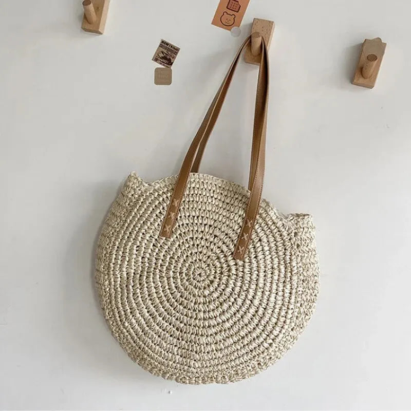 Women's Round Beach Bag with Woven Design | Tote