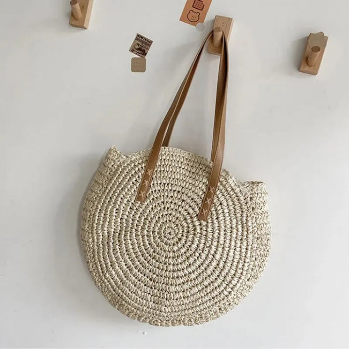Women's Round Beach Bag with Woven Design | Tote