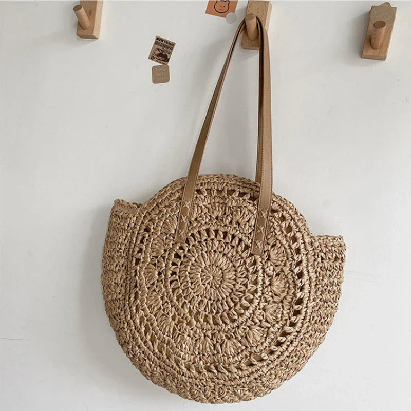 Women's Round Beach Bag with Woven Design | Tote