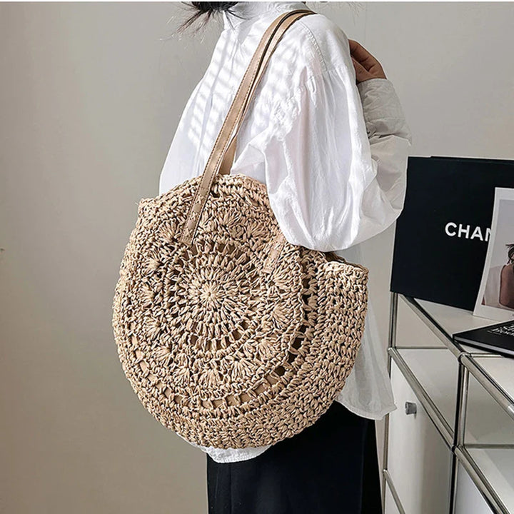Women's Round Beach Bag with Woven Design | Tote