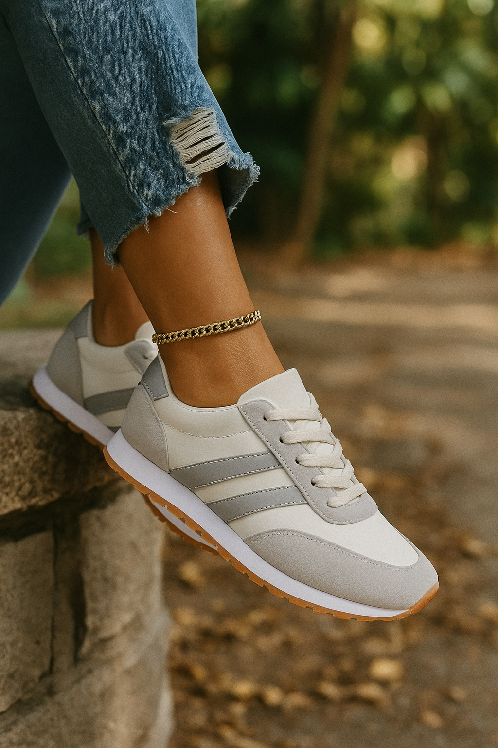 Women's Running Sneakers Contrast Stripe Lace-Up | Sport Shoes