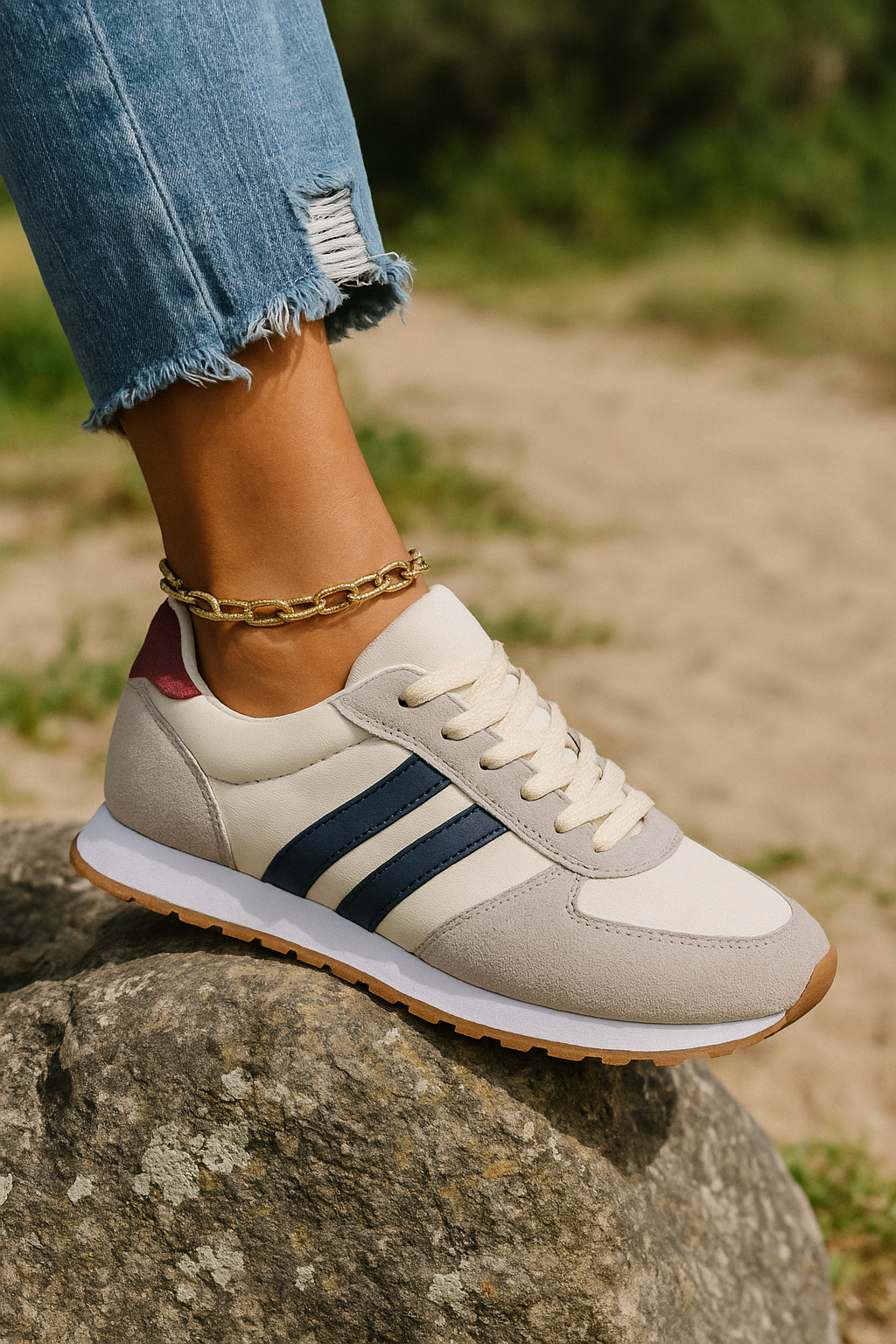 Women's Running Sneakers Contrast Stripe Lace-Up | Sport Shoes