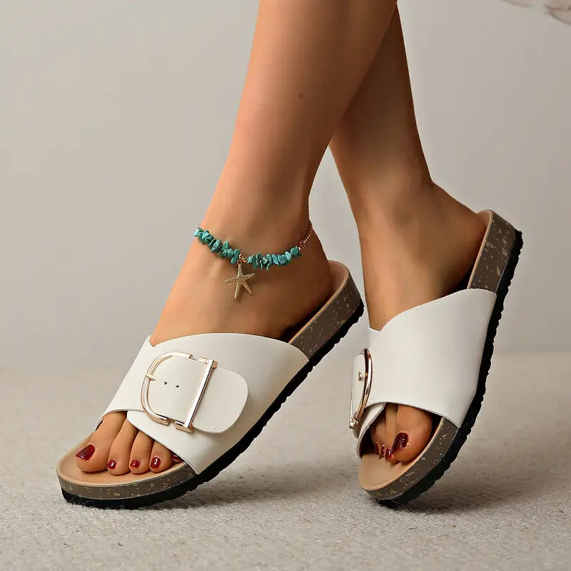 Women's Sandals Buckle Detail | Flat Shoes