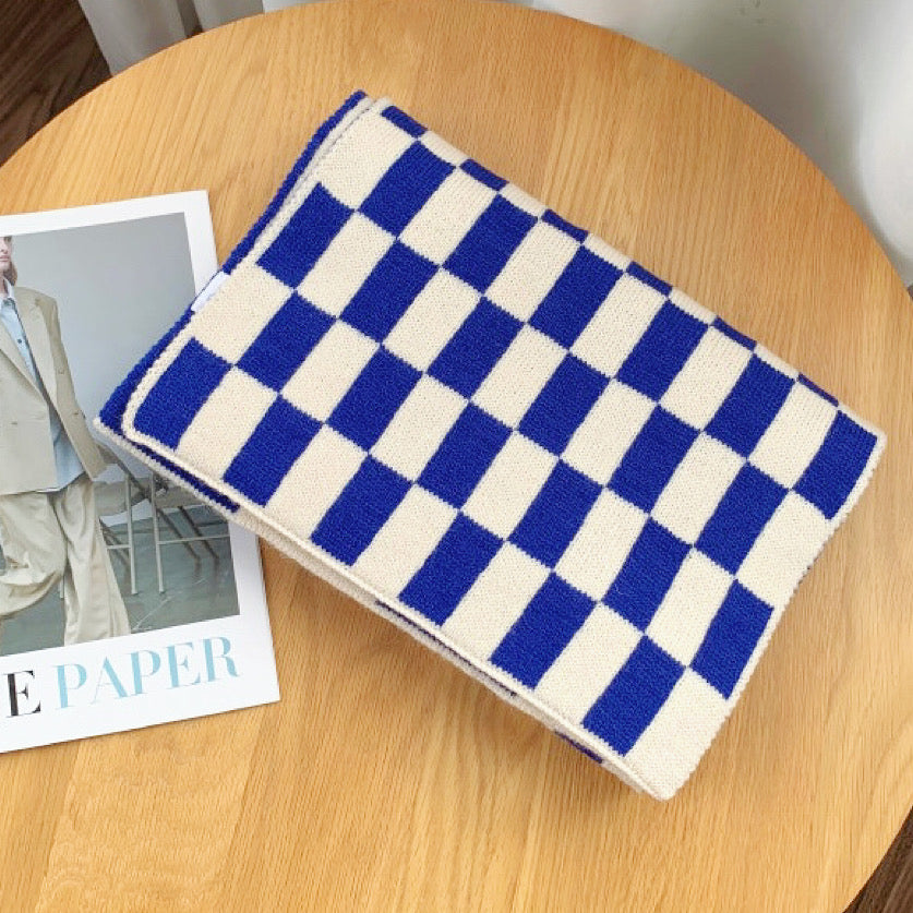 Women's Scarf with Checkerboard Print & Knit Finish | Winter