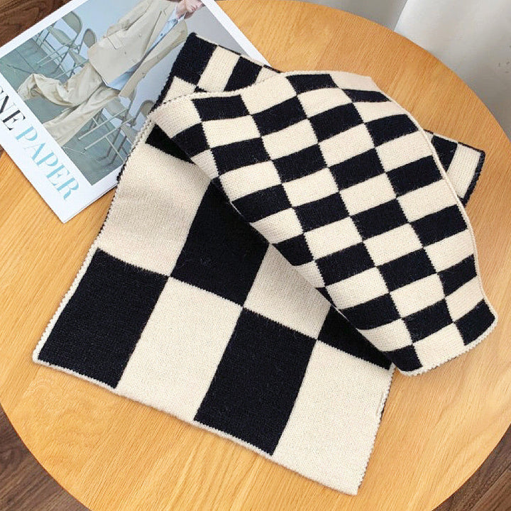 Women's Scarf with Checkerboard Print & Knit Finish | Winter