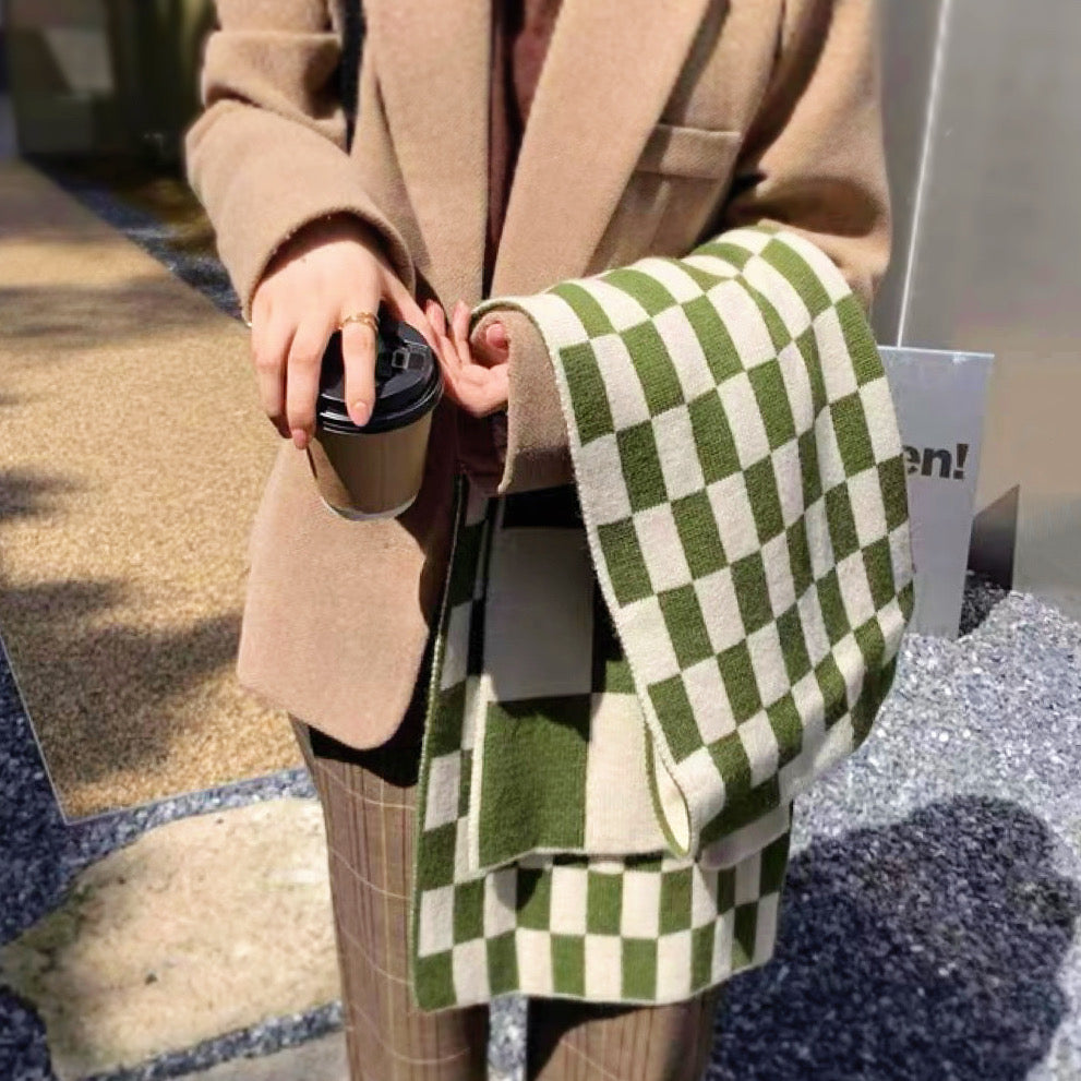 Women's Scarf with Checkerboard Print & Knit Finish | Winter