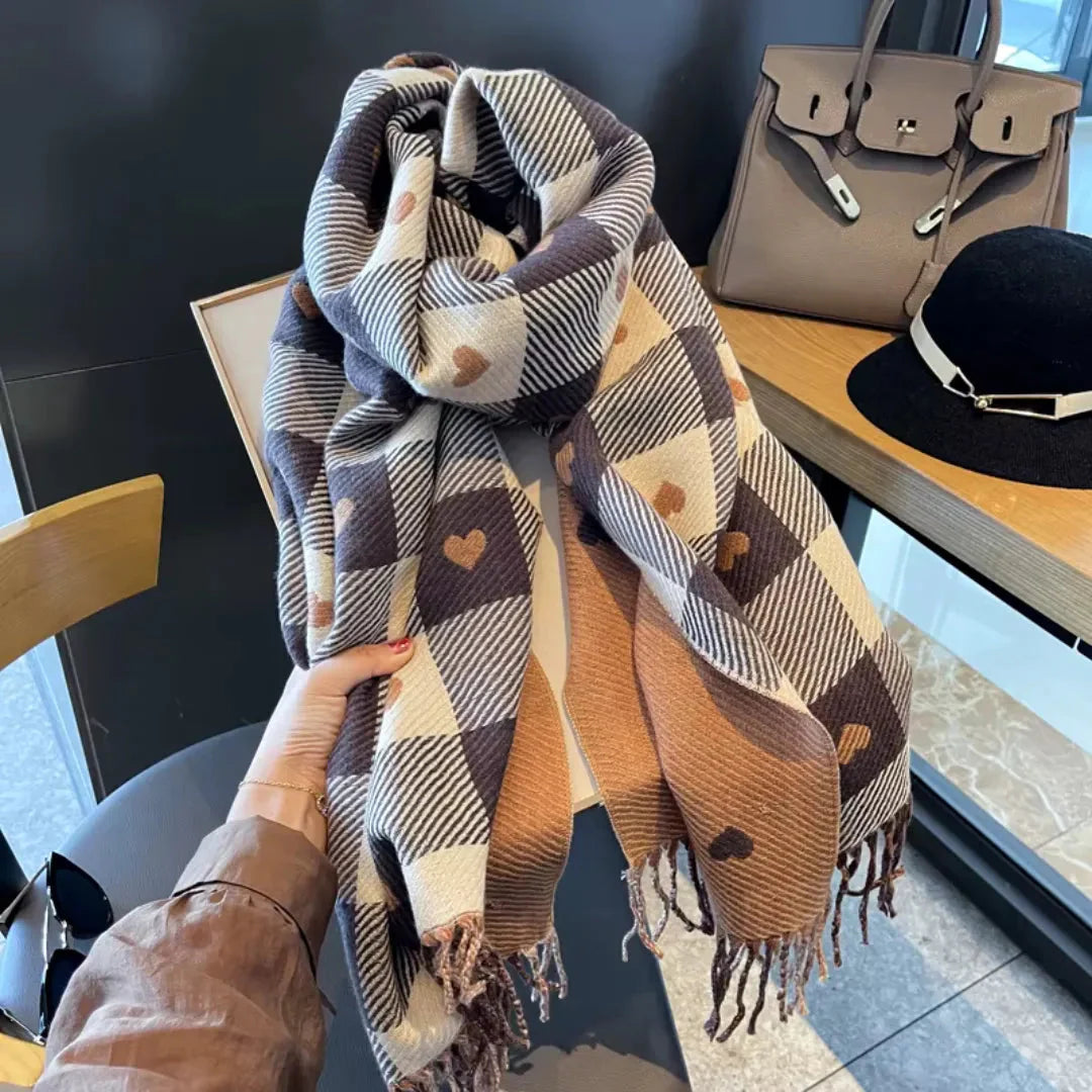 Women's Scarf with Heart Print & Tassel Trim | Winter