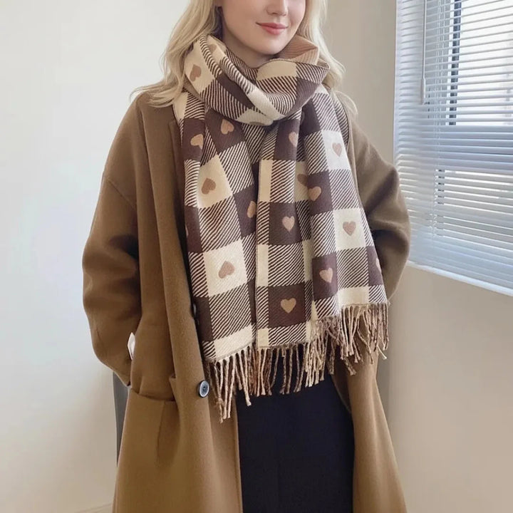 Women's Scarf with Heart Print & Tassel Trim | Winter