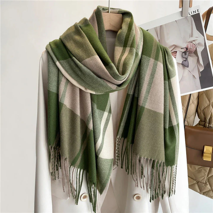 Women's Scarf with Plaid Print & Tassel Trim | Winter Wrap