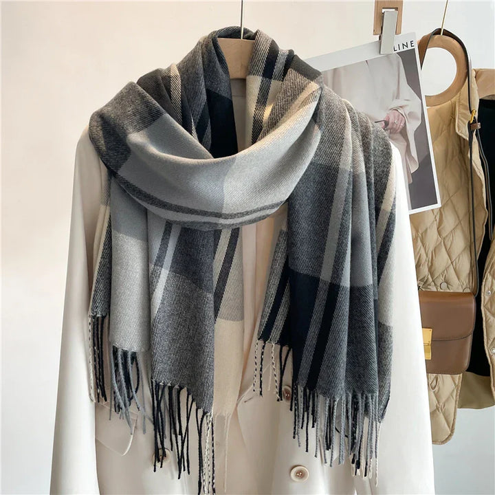 Women's Scarf with Plaid Print & Tassel Trim | Winter Wrap