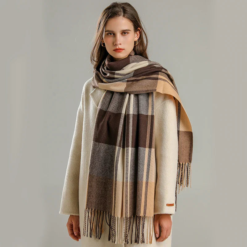 Women's Scarf with Plaid Print & Tassel Trim | Winter Wrap