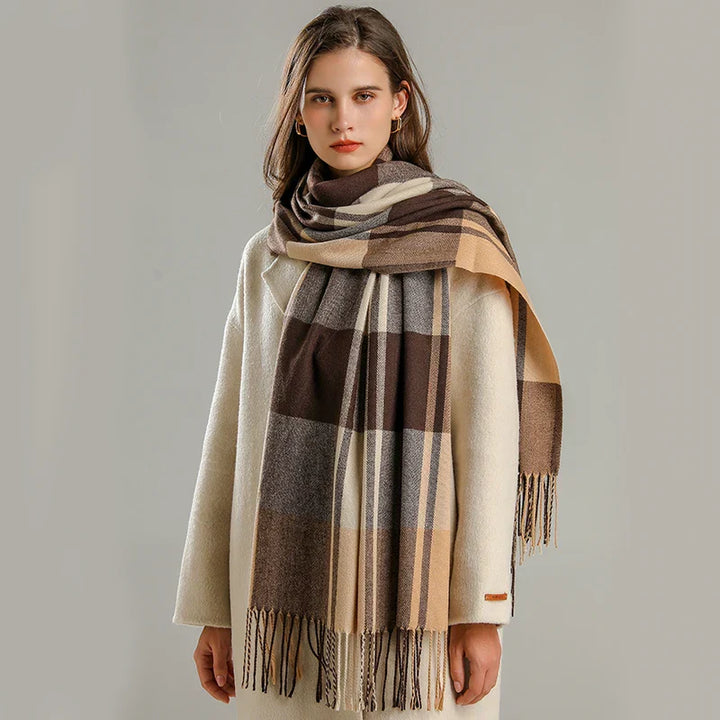Women's Scarf with Plaid Print & Tassel Trim | Winter Wrap
