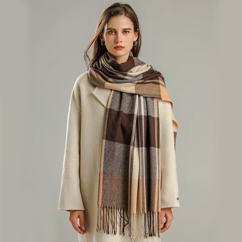 Women's Scarf with Plaid Print & Tassel Trim | Winter Wrap