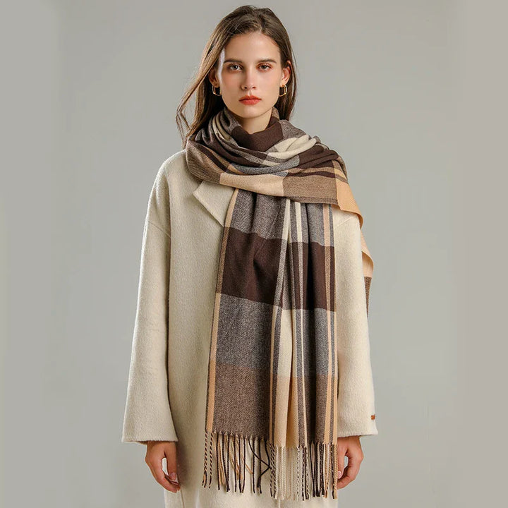 Women's Scarf with Plaid Print & Tassel Trim | Winter Wrap