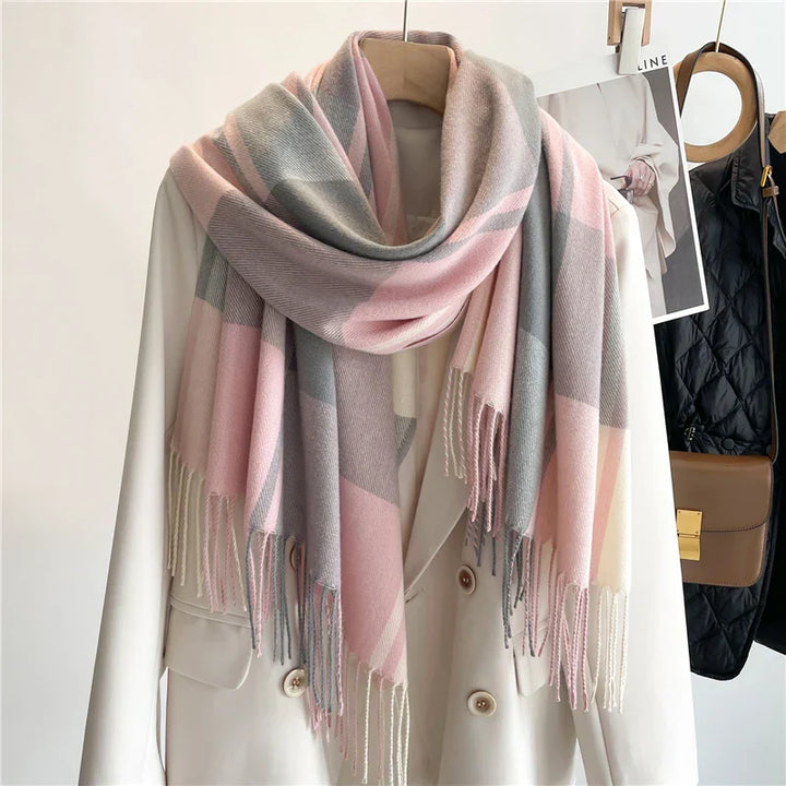 Women's Scarf with Plaid Print & Tassel Trim | Winter Wrap