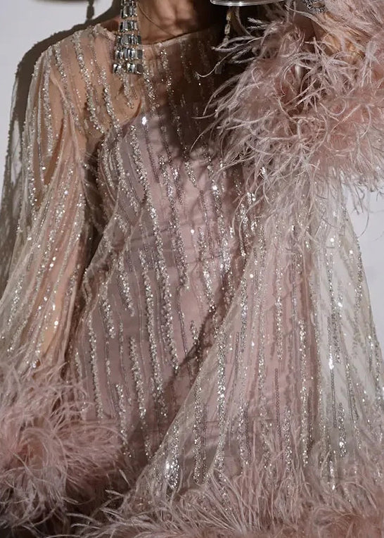 Women’s Sequin Dress Feather Trim Mini | Party