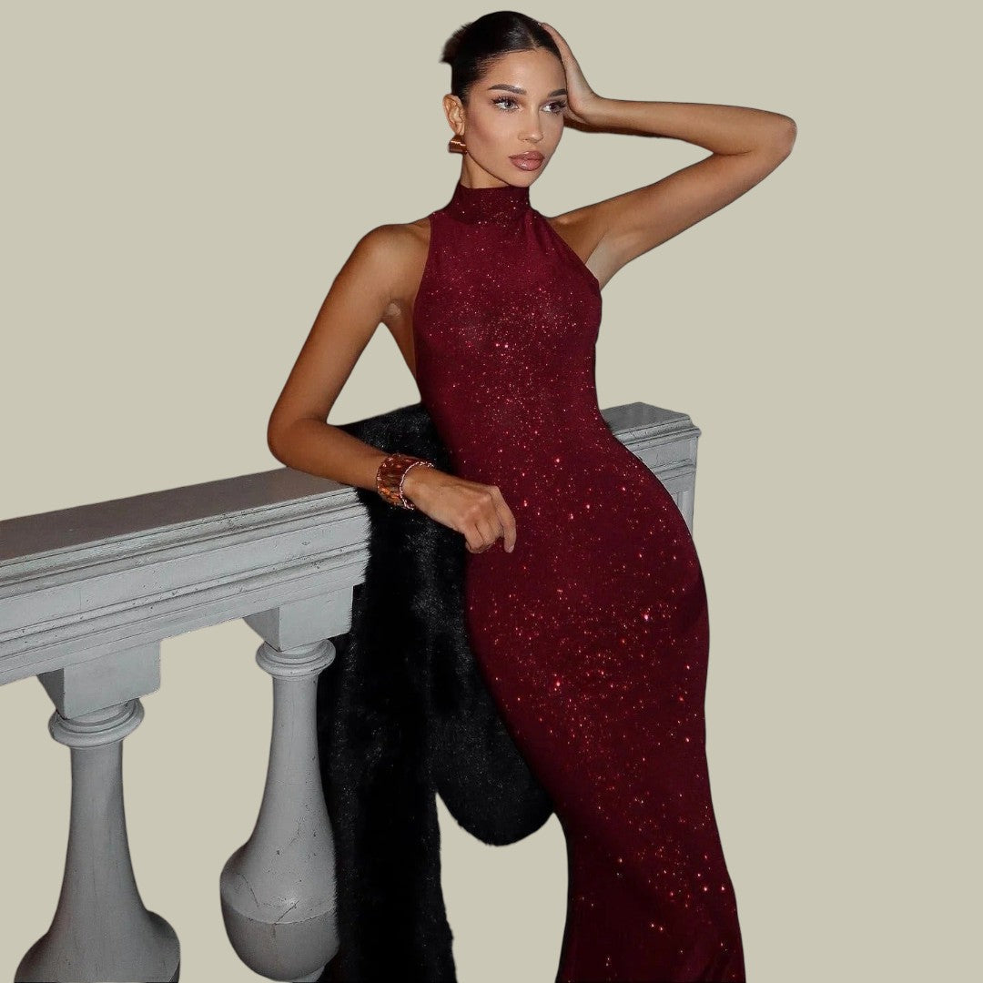 Women's Sequin Dress High Neck Maxi | Sleeveless
