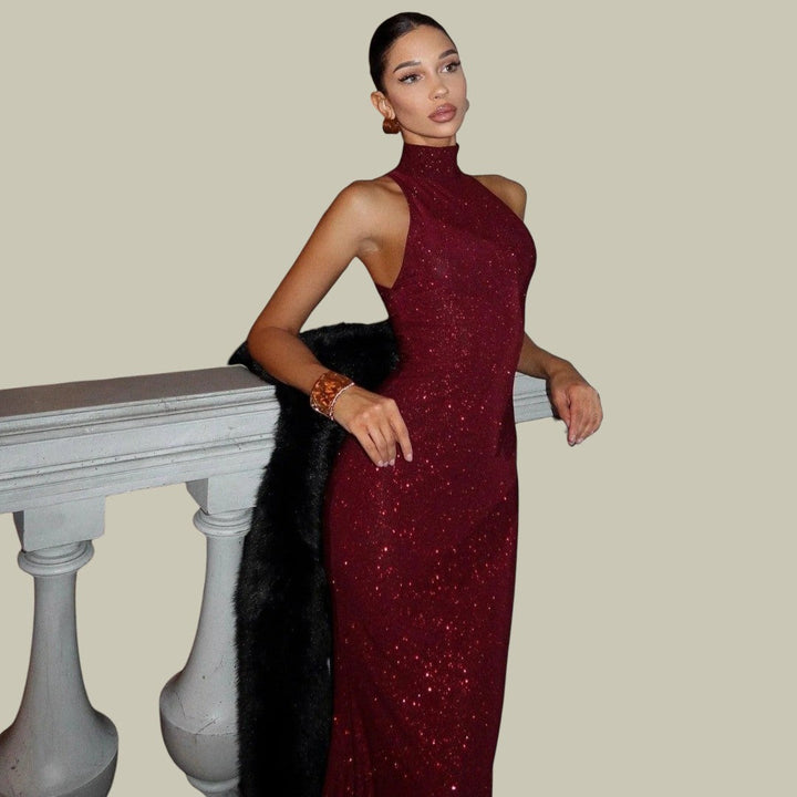 Women's Sequin Dress High Neck Maxi | Sleeveless