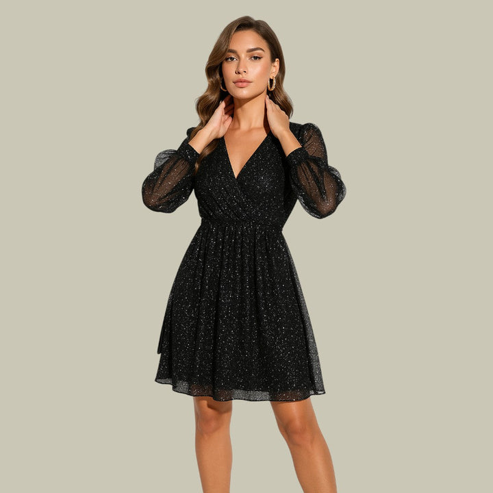Women's Sequin Dress V-Neck Mini | Long Sleeves