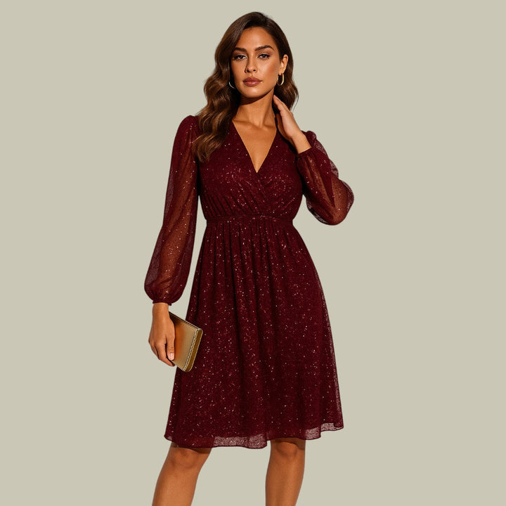 Women's Sequin Dress V-Neck Mini | Long Sleeves