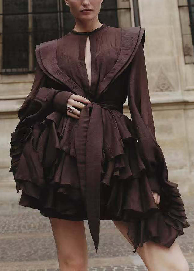 Women’s Shirt Dress Belted Ruffle Long Sleeve | Evening