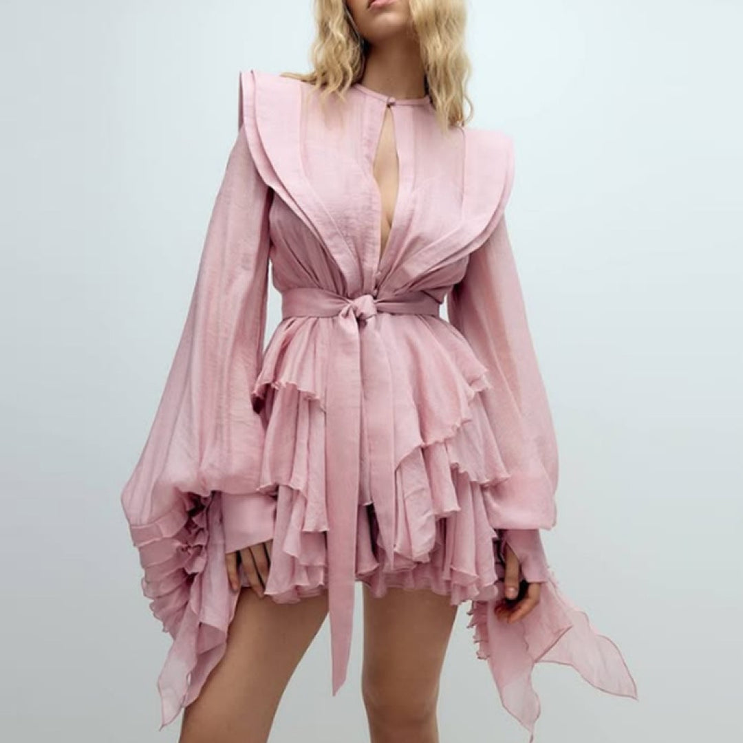 Women’s Shirt Dress Belted Ruffle Long Sleeve | Evening