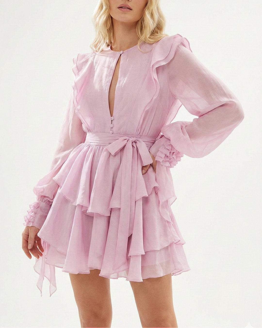Women’s Shirt Dress Belted Ruffle Long Sleeve | Evening