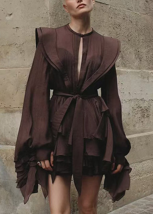 Women’s Shirt Dress Belted Ruffle Long Sleeve | Evening