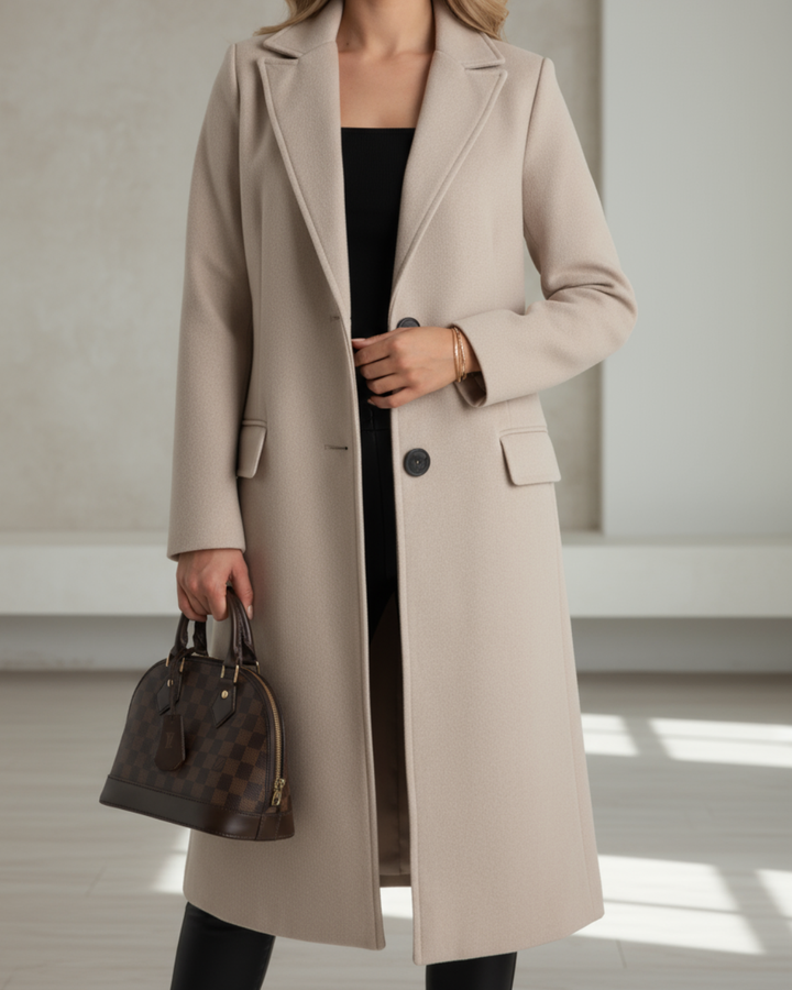 Women's Single-Breasted Trench Coat with Notched Lapel & Flap Pockets | Long