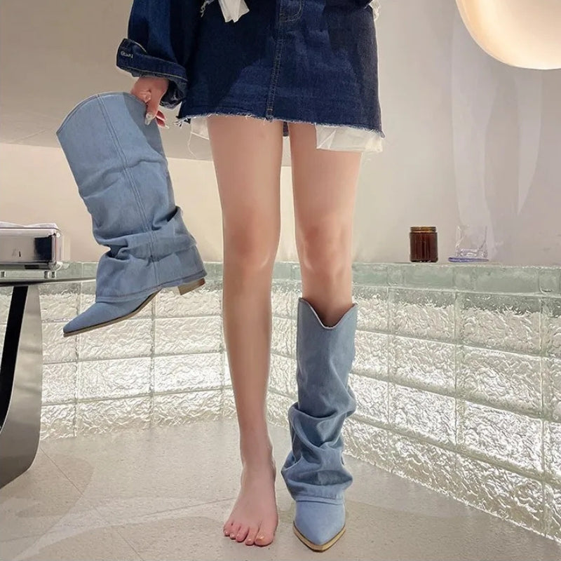 Women's Slouchy Knee High Boots with Cowgirl Style | Pointed Toe