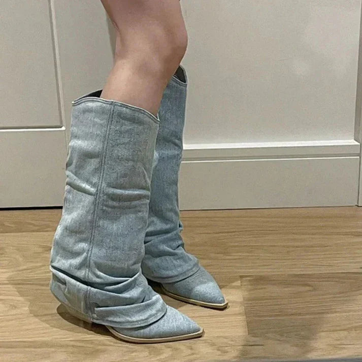 Women's Slouchy Knee High Boots with Cowgirl Style | Pointed Toe