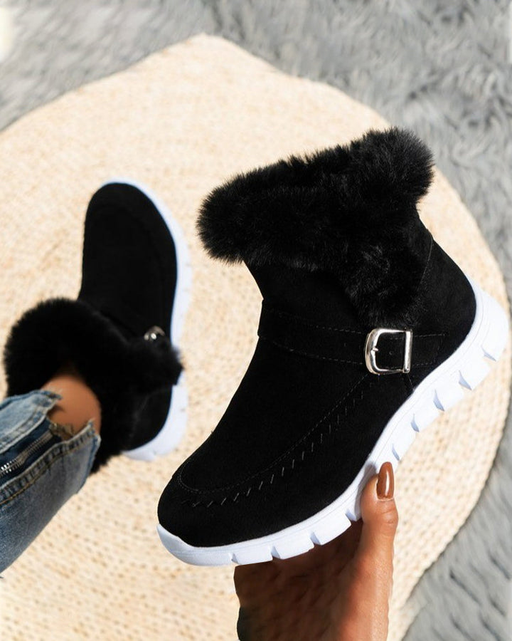 Women's Snow Boots Ankle Fluffy Trim Buckle | Winter