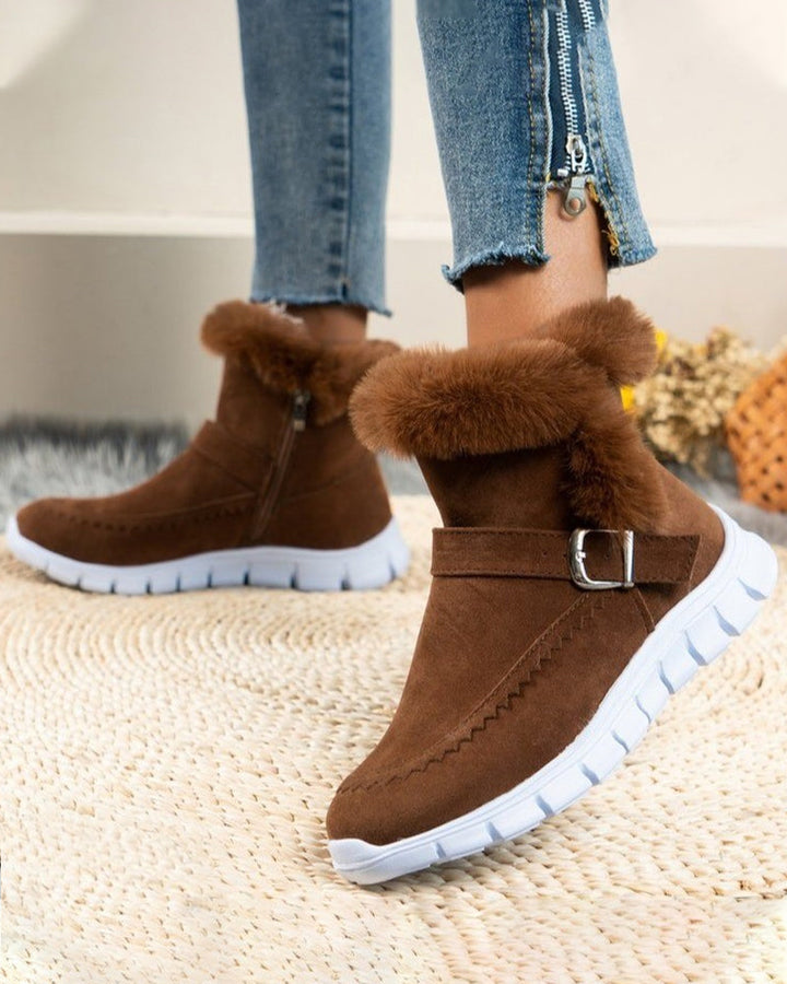 Women's Snow Boots Ankle Fluffy Trim Buckle | Winter