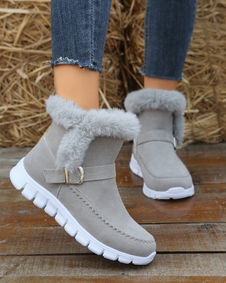 Women's Snow Boots Ankle Fluffy Trim Buckle | Winter