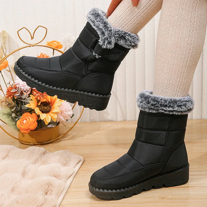 Women's Snow Boots Mid-Calf Quilted Strap | Plush Trim