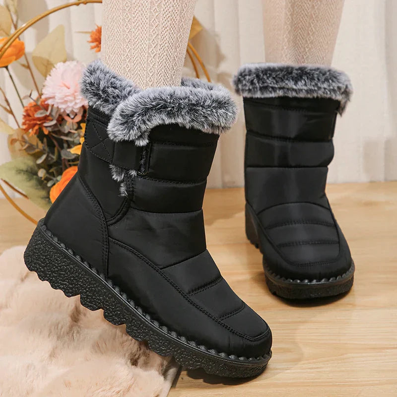 Women's Snow Boots Mid-Calf Quilted Strap | Plush Trim